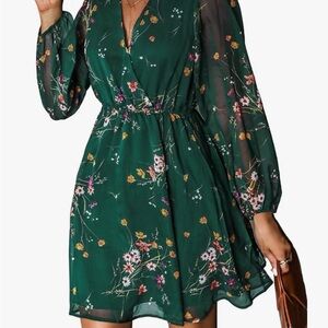 Cupshe Floral Long Sleeve Dress in Green